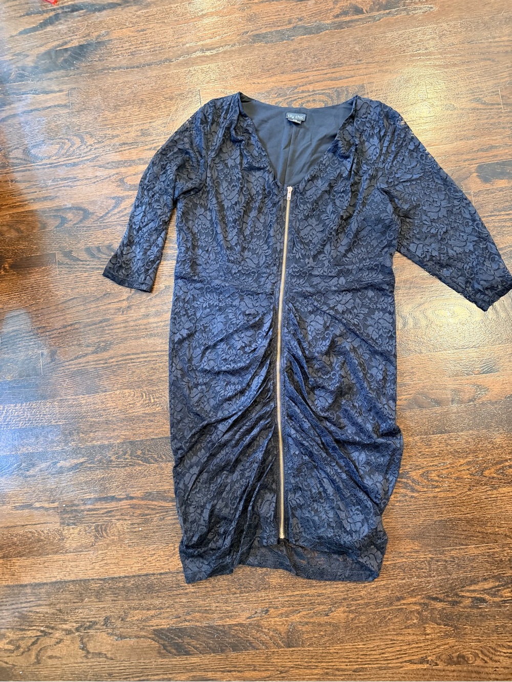 City Chic Black Lace Zip-Front Midi Dress - Picture 7 of 9